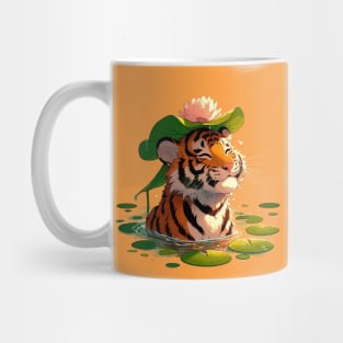 Kawaii Anime Tiger Bath With Water Lily Mug